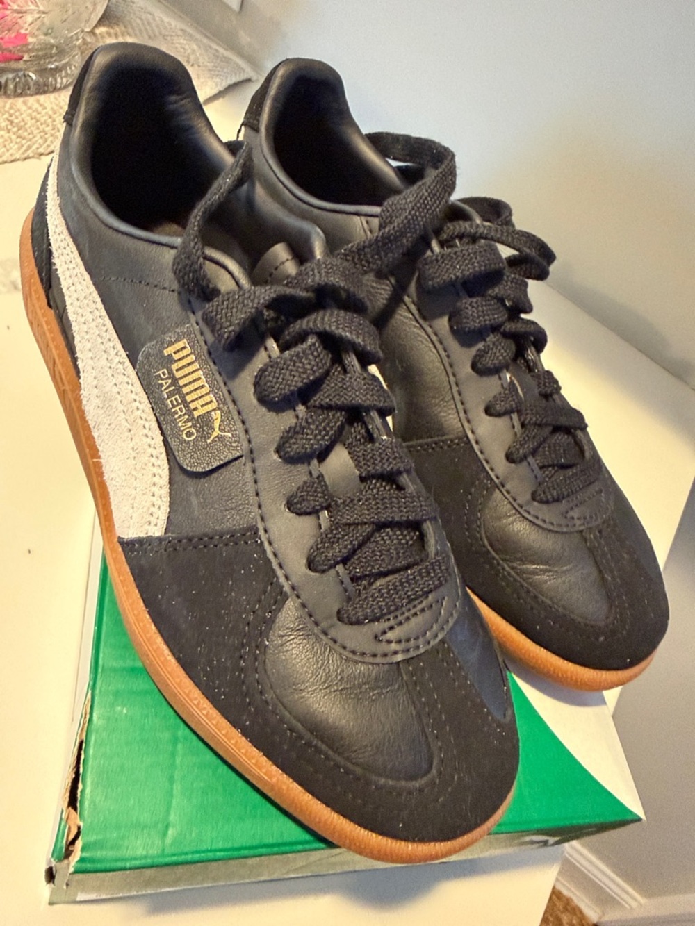 Puma Palermo Black with White Stripe and Gum Sole - Picture 2 of 9